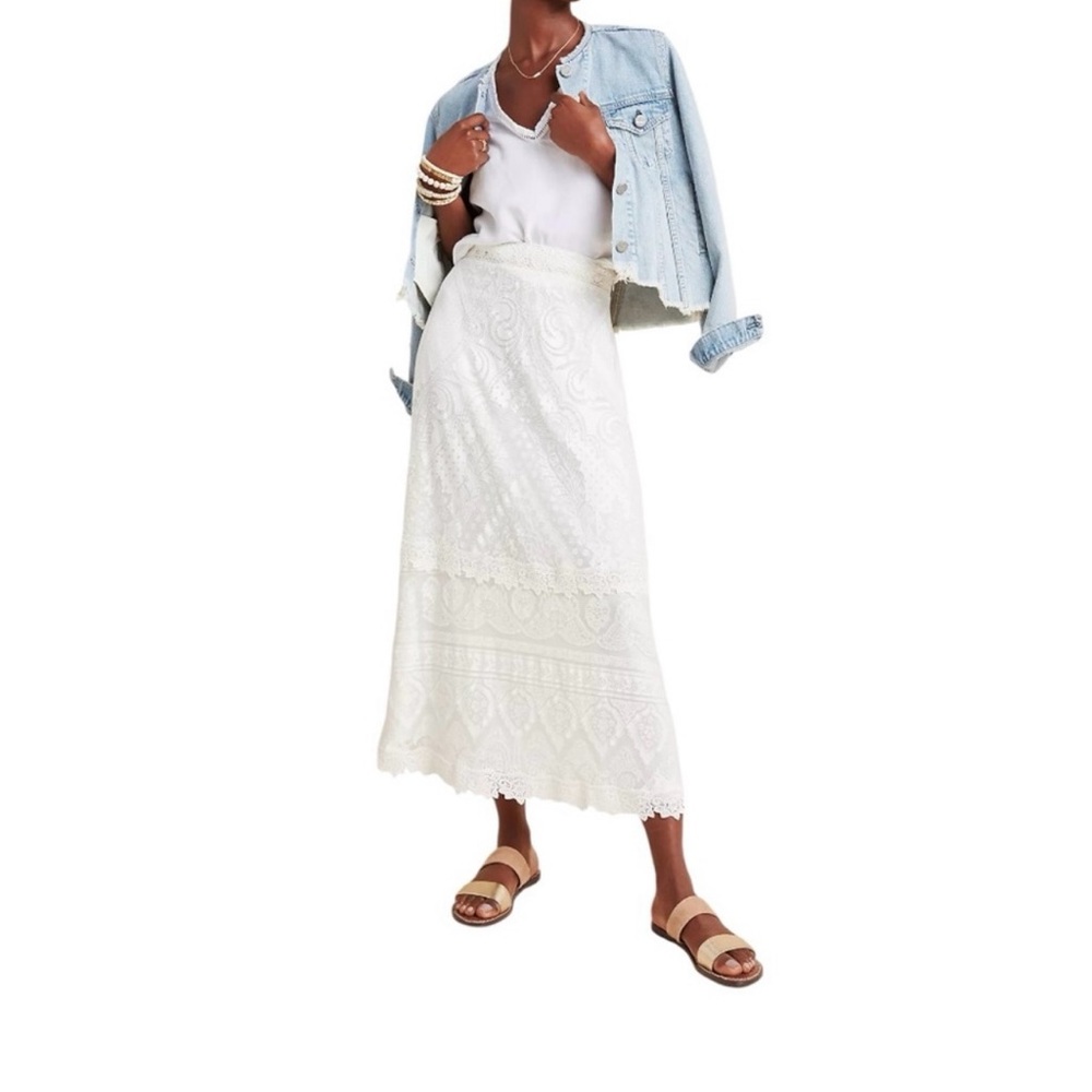 Farm Rio For Anthropologie Stacie Ivory Lace Maxi Skirt